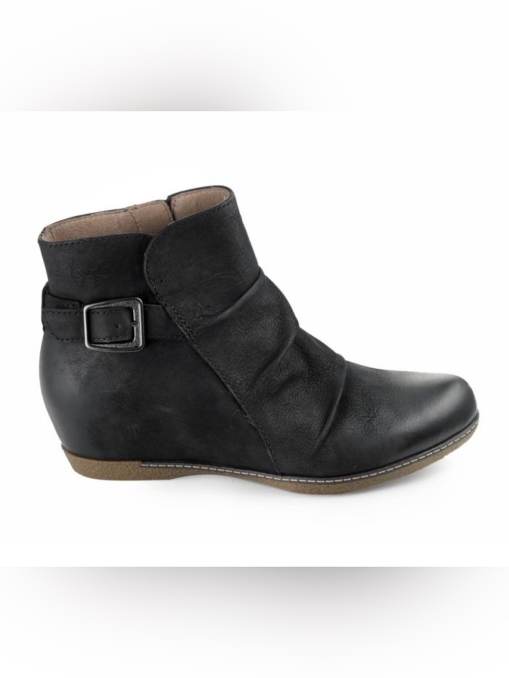 Dansko Sz 8.5 9 39 Black Leather Ankle Boot Buckle Booties hidden wedge heel